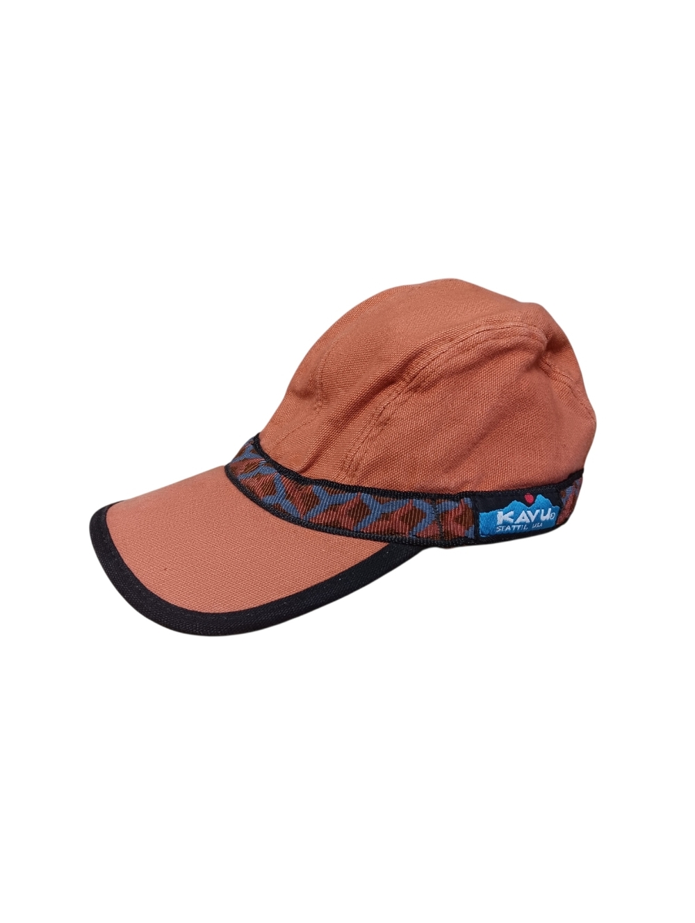 90s Kavu Burnt Orange Strap Back Cap with Patterned Band - S